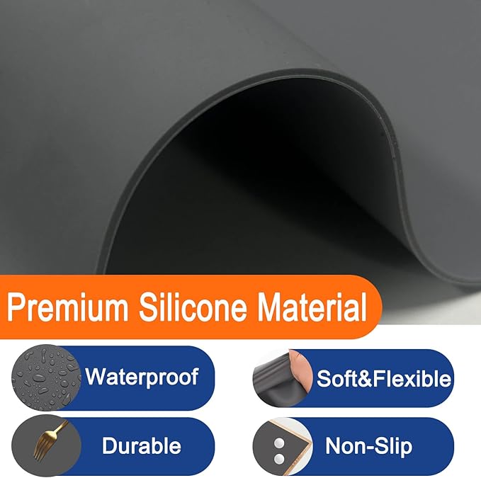 Extra Large Silicone Mats for Kitchen Counter, 78.7''x15.7''(200cmx40cm) Heat Resistant Kitchen Island Protector Mat, Large Countertop Protector, Multipurpose Cuttable Silicone Mat, Black