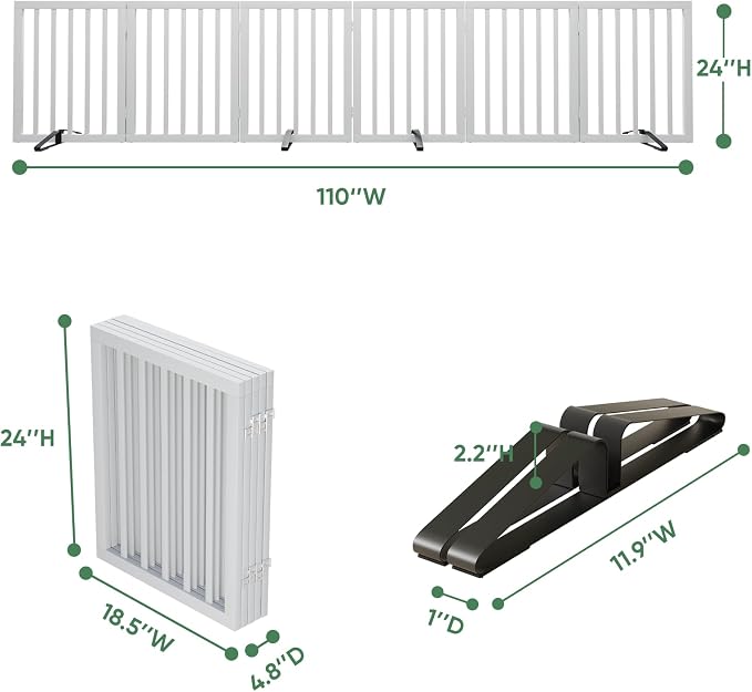 Dog Gate, Freestanding Dog Gates for Doorways, Foldable Dog Gate Indoor, Pet Gates for Doorways Bedroom, Puppy Gate with Metal Support Feet, Room Divider 6 Panels (White)