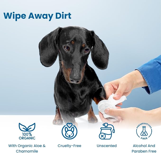 SONO Dog & Cat Grooming Wipes, Propylene Glycol Free, Lick Safe, Preservative Free, Unscented Pet Wipes for Paws Butt Face & Body, Made in USA, Organic Aloe & Chamomile, 7x8 Inch, 200 Count, 2 Pack