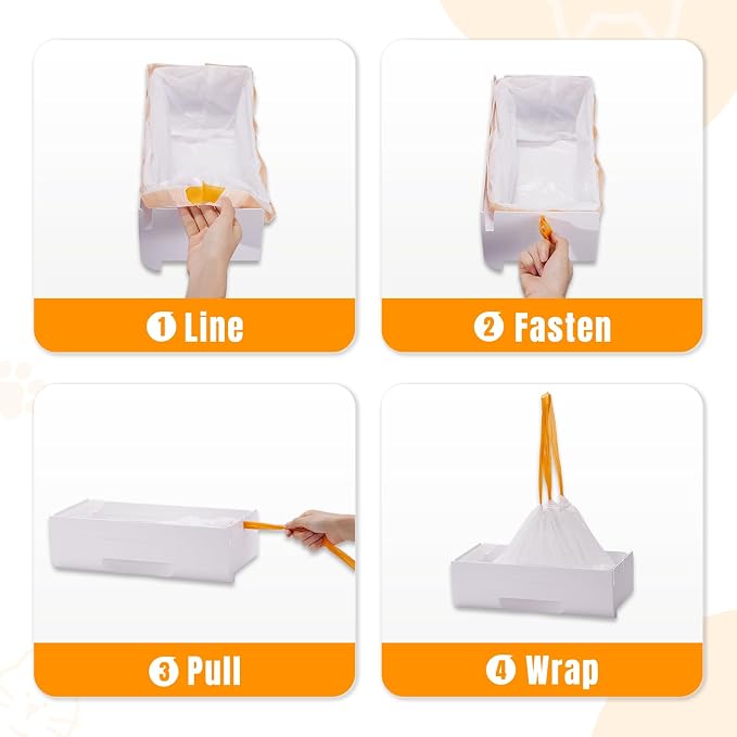 60 Count Cat Litter Liner Self Cleaning Cat Litter Box for Multiple Cats Drawstring Cat Litter Box Robot Bags 4 Rolls 22.4" x 12.6"