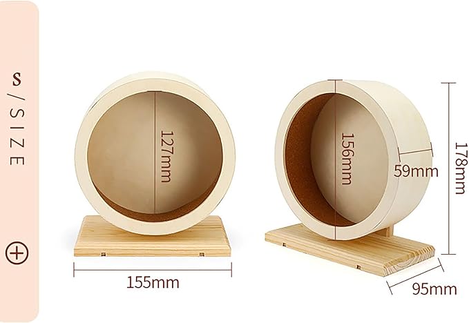Hamster Exercise Wheel，Small Animals Running Toy Suitable for Rat, Pig, Chinchilla, Gerbil, etc. pet Wooden Harmless, Handmade (S)