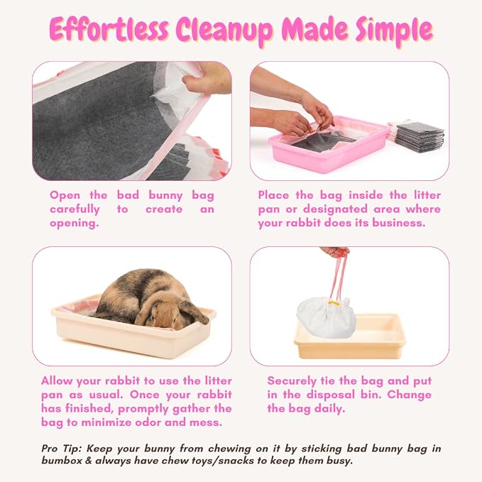 HoppScotch.bun Rabbit Litter Box Liners, Litter Mat with Actived Carbon for Odor Control, Disposable Poop Bags for Bunnies and Small Animals (Large) (Pack of 2)
