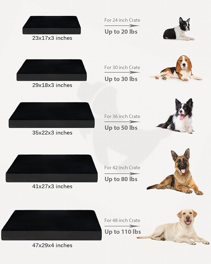 KSIIA Orthopedic Dog Bed Crate Waterproof Pet Mats for Medium Dogs Deluxe Plush Washable Pet Bed with Egg Crate Foam & Removable Cover, 29 x 18 Inch, Black