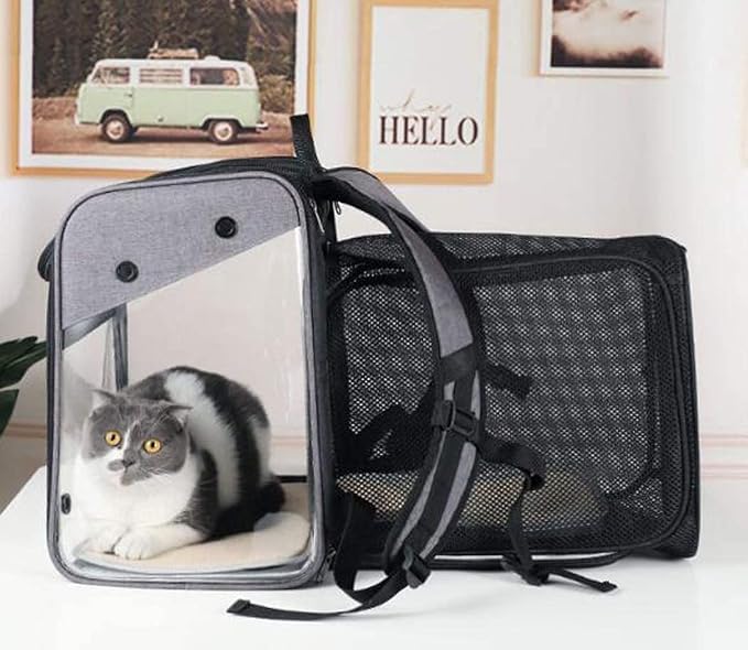 OLOTU Pet Backpack Expandable and Portable Cat Backpack, Adjustable Ergonomic Dog Backpack Carrier, Double Safety Security Design Cat Carrier Spacious