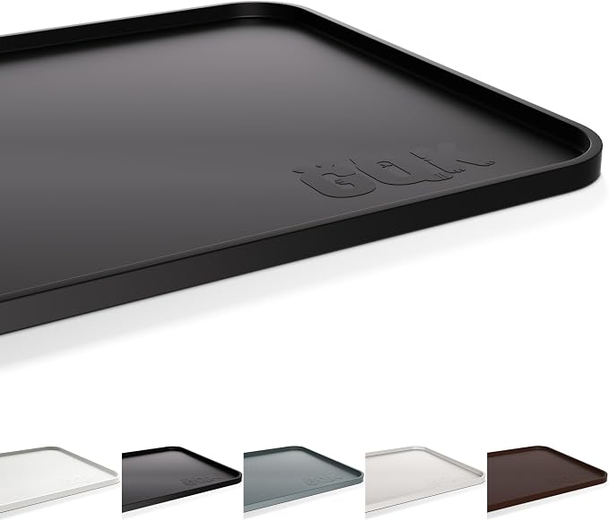 Silicone Dog & Cat Food Mat with Raised Edge, 24"x16" Extra Thick Waterproof Non-Slip Pet Feeding for Food and Water Bowls, Spill Proof Mat to Protect Floors, BPA Free Dishwasher-Safe,Black