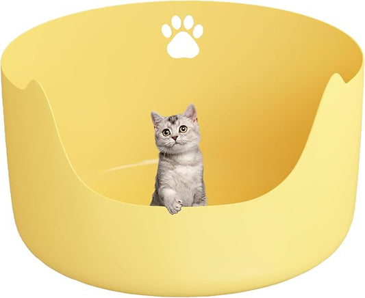High Sides Low Entry Large Litter Pan (21.6x21.6x13.1 Inches), All-in-One Easy to Clean Plastic Litter Box for Kittens, Elderly & Large Cats, Doubles as Stylish Cat Bed, Yellow