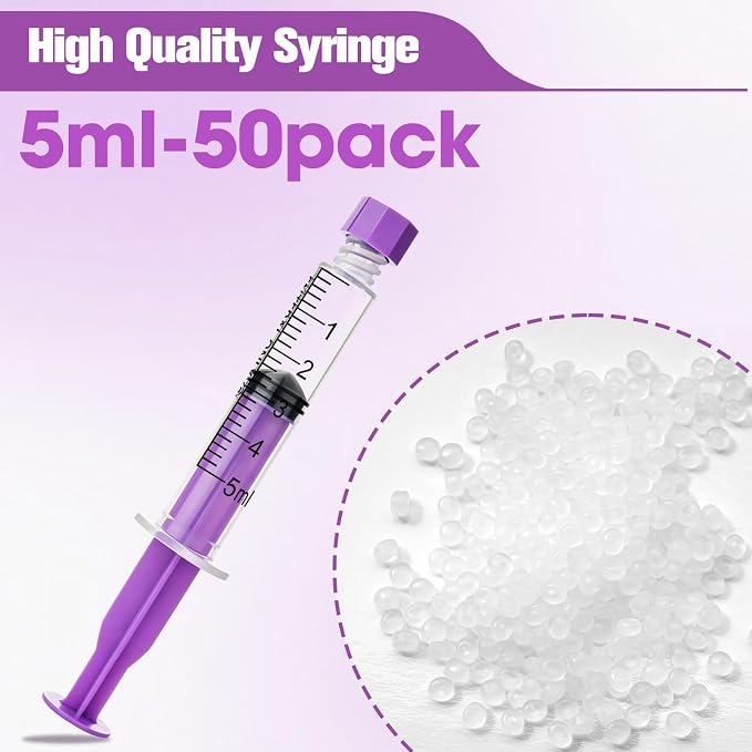 5ml Syringe with Cap, 5cc Plastic Syringes for Liquid, Feeding, Individually Wrapped 50 Pack