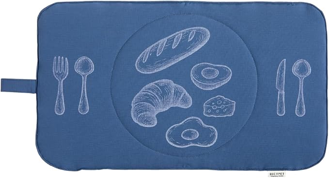 Quilted Pet Feeding Mat for Dogs and Cats, Soft Padded Placemat with Water-Resistant Fabric & Anti-Slip Silicone Backing, Machine Washable with Hanging Loop, 11.8x19.7 – Foggy Blue