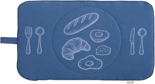 Quilted Pet Feeding Mat for Dogs and Cats, Soft Padded Placemat with Water-Resistant Fabric & Anti-Slip Silicone Backing, Machine Washable with Hanging Loop, 11.8x19.7 – Foggy Blue