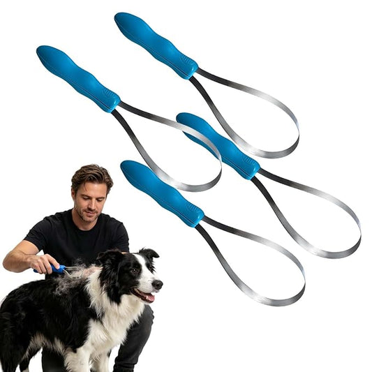 Dual Sided Shedding Blade for Dogs Cats Brush Horse, 2-in-1 Stainless Steel Deshedding Tool for Heavy Shedding, Pet Grooming Brush Removes Loose Hair Undercoat with Ergonomic Grip (4b)