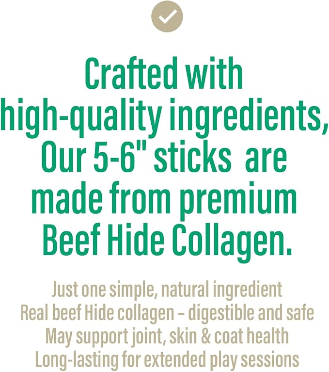 Chewer´S Joy - Treats - Collagen Sticks 5-6" (5 Count) - Beef Collagen Chews for Dogs - Single Ingredient Long-Lasting Chews - High Protein - Made with Beef Hide Collagen – Digestible and Safe