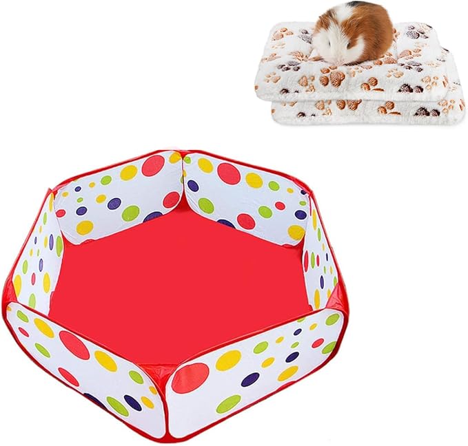 2 Pcs Guinea Pig Bed Mat Washable, Rabbit Winter Bed Pad for Indoor, Warm Small Animal Bed Mattres & Portable Small Animals Playpen, Outdoor/Indoor Pop Open Pet Exercise Fence