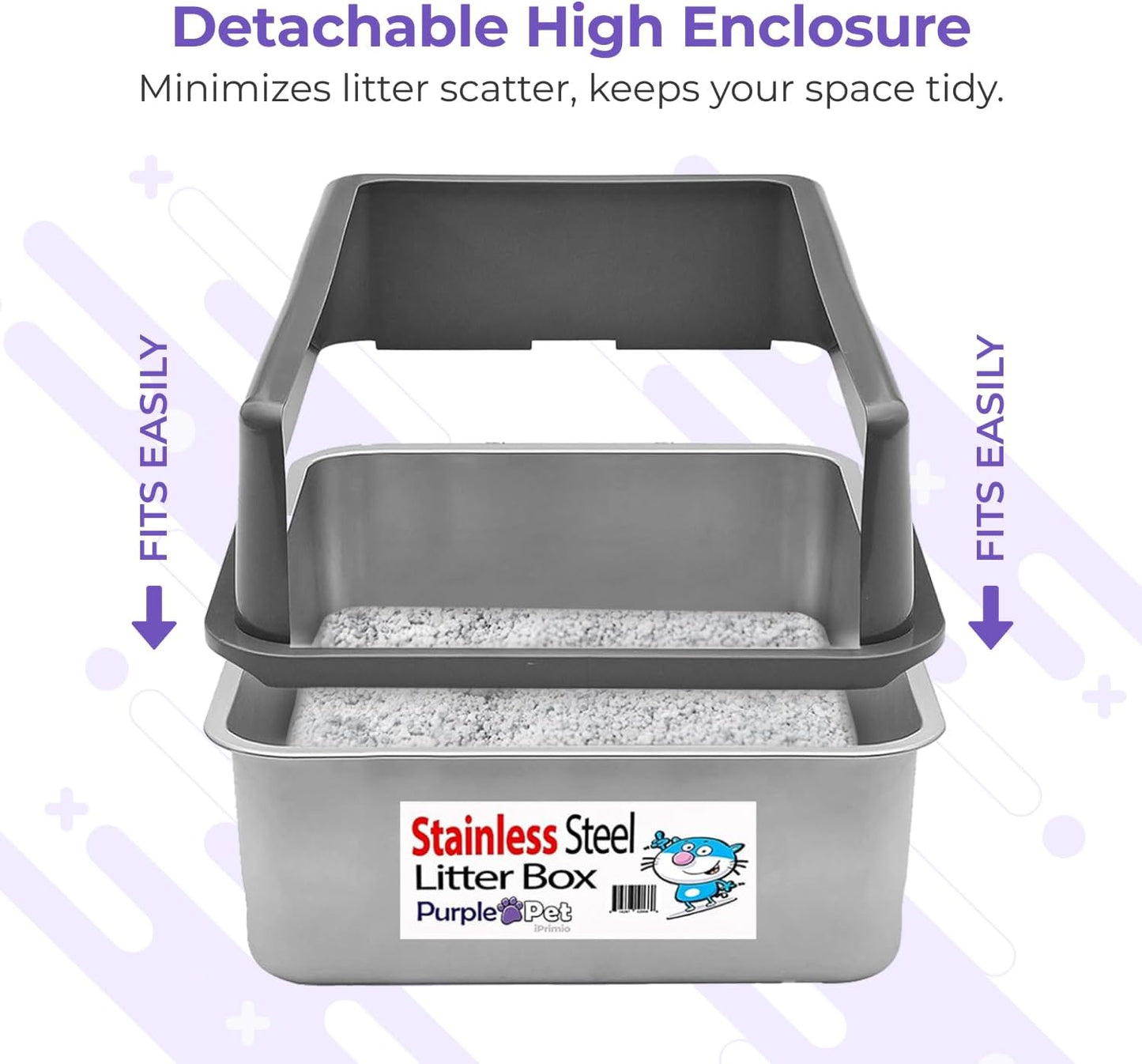 iPrimio XL Cat Litter Box Enclosure - 23"x15"x6" Stainless Steel Litter Enclosure for Big Cats - Cat Litter Box Lid Only Design for Use with XL Pans - Patent Pending Cover Only