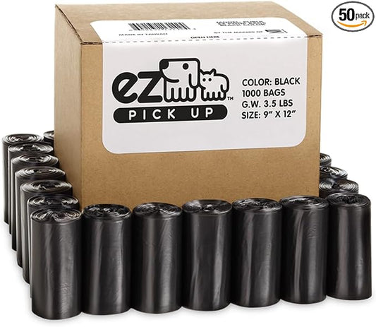 EZ 1000 Pet Dog Waste Poop Bags Black 9"x12" Pickup Waste Disposal Bags