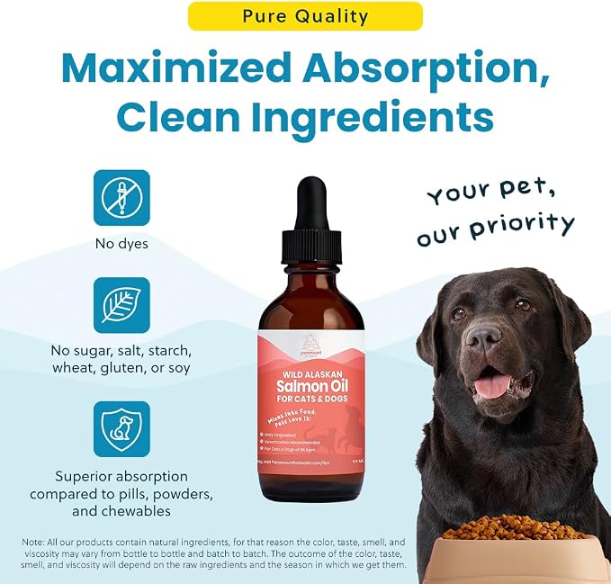 Paramount Pet Health Wild Alaskan Salmon Oil for Cats & Small Dogs, Supports Skin, Coat, Joint & Overall Well-Being, Pure & Premium Alaskan Salmon Oil for Dogs & Cats with No Fillers, 2 oz