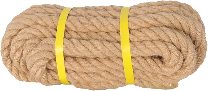 Jute Rope 3/4 in×25 ft Natural Material Heavy Duty Jute Rope Twisted for Indoor Outdoor Crafts, Nautical, Tug of War, Railing, Hammock, Swing, Gardening