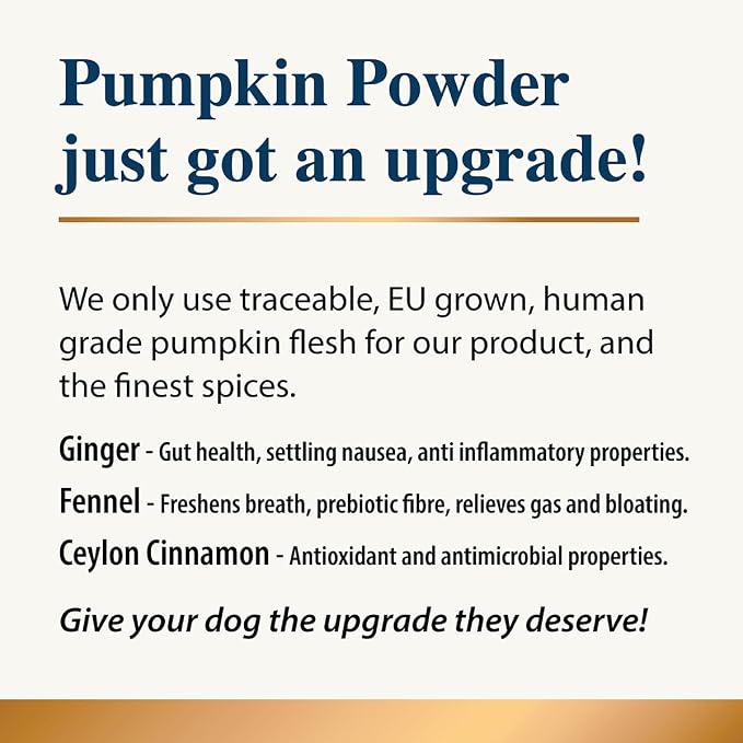 Pumpkin Spice Whole Food Supplement Topper for Dogs 200g (2 Pack) | Pumpkins Powder with Added Gut Healthy Spices | Pumpkin Spices| Fibre Rich, Prebiotic, Anal Gland Health| Scooting (200g)