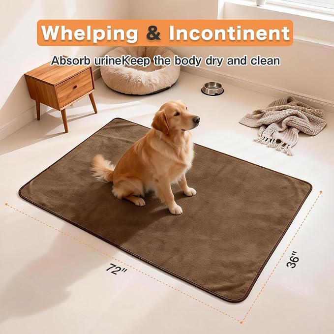 Washable Pee Pads for Dogs, Extra Large Reusable Dog Pee Pad, Waterproof Pet Mat, Dog Playpen Mats for Puppy Training Whelping Playpen Pads, Brown, 72x36 inch