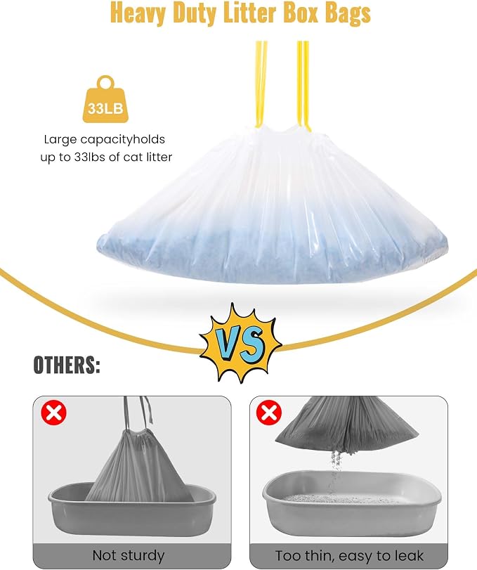 KONE Cat Litter Box Liners, 30 Count Jumbo Extra Durable Large Drawstring Kitty Litter Pan Bags Cat Waste Litter Bags Pet Cat Supplies 36" x 18"