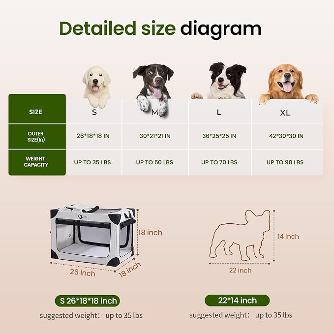 Portable Collapsible Dog Crate for Small Dogs, 4 Mesh Doors & 2 Storage Bags, Indoor Outdoor Travel Dog Kennel, Grey, 26" x 18" x 18"