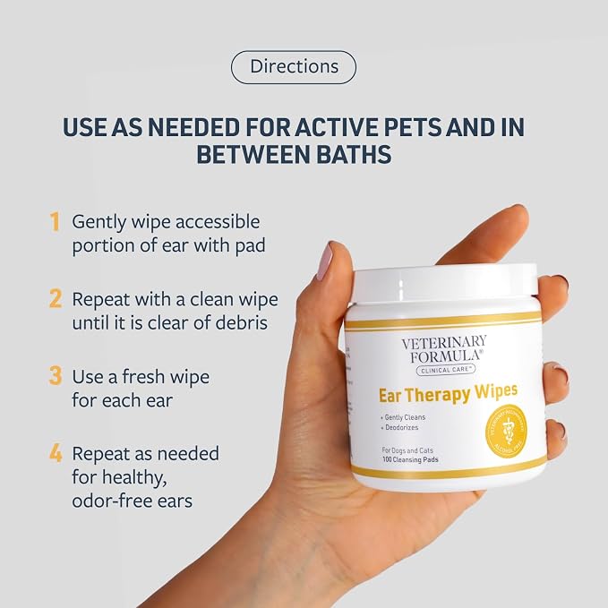 Veterinary Formula Clinical Care Ear Therapy Bundle with Cleaner Solution 8 Fl Oz + Cleaner Wipes 100 ct – Cat & Dog Ear Cleaner, Helps Soothe Itchiness and Clean The Ear Canal of Debris and Buildup