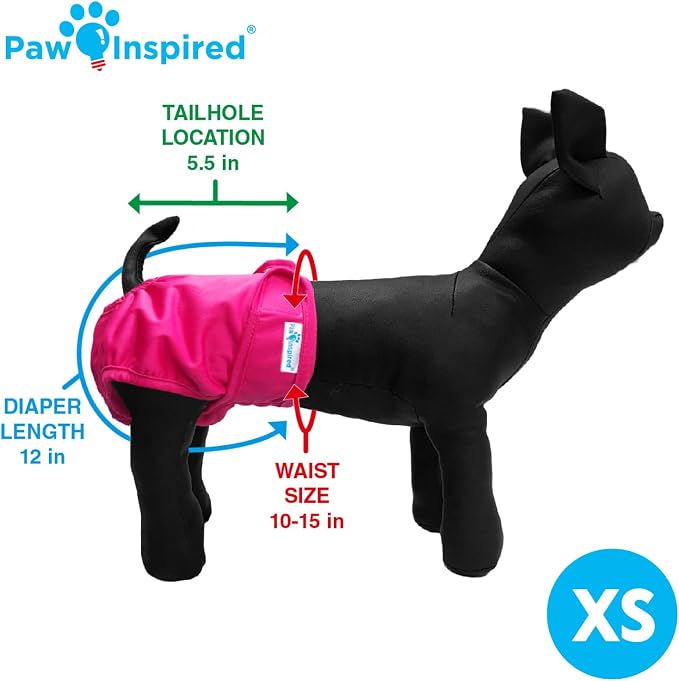 Paw Inspired Washable Reusable Dog Diapers Female, Cloth Dog Diapers, Dogs in Heat, Dog Incontinence (Assorted (White Lining), X-Small (3 Ct.))