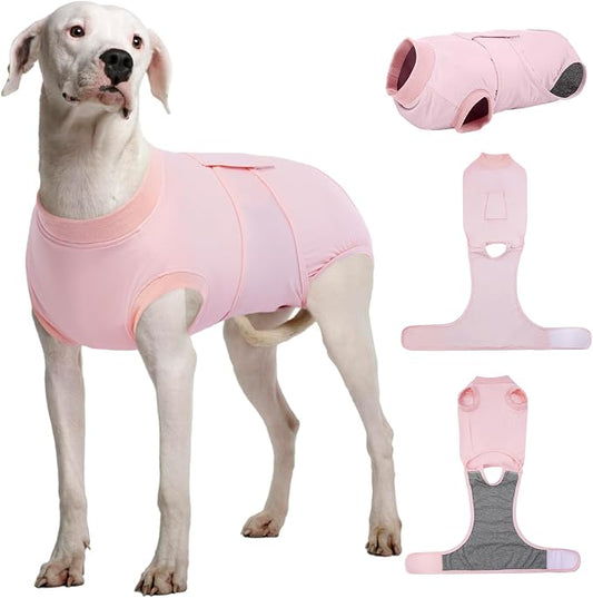 Kuoser Dog Recovery Suit for Dogs After Surgery, Soft Dog Surgical Onesie for Female Male Dogs Spay Neuter, Anti-Licking Pet Bodysuit for Abdominal Wounds, Skin Disease, E-Collar Alternative, Pink 2XL