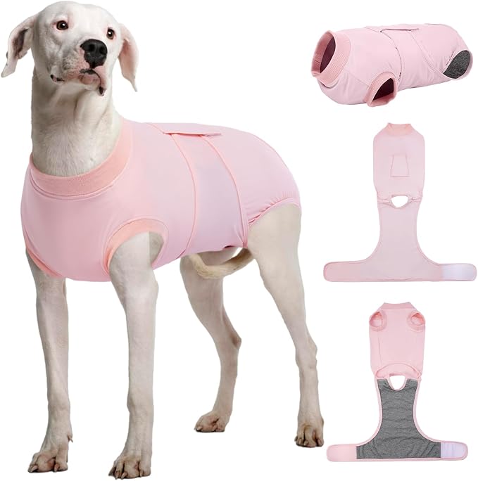 Kuoser Dog Recovery Suit for Dogs After Surgery, Soft Dog Surgical Onesie for Female Male Dogs Spay Neuter, Anti-Licking Pet Bodysuit for Abdominal Wounds, Skin Disease, E-Collar Alternative, Pink XL