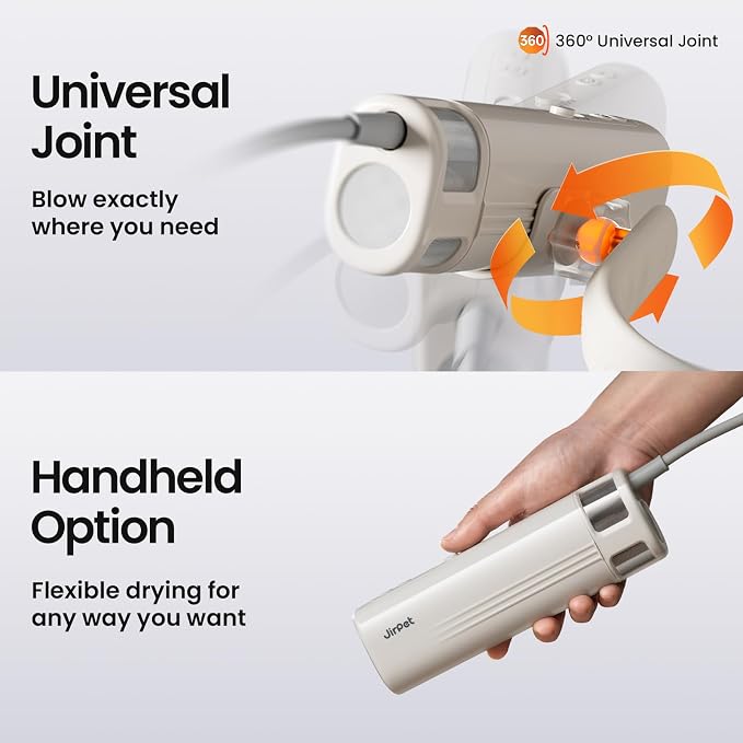 JirPet Pet Neck Dryer, Professional Low Noise Dog Dryer for Pet Grooming, 14,800FPM Portable High Velocity Pet Dryer, Hands-Free Dog Blow Dryer with Neck Hanging, Dog Hair Dryer with 3 Speeds & 4 Temp