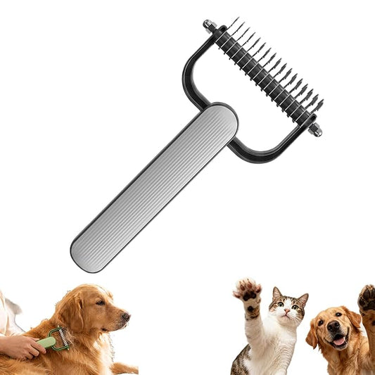 Double Sided Dematting Comb for Dogs and Cats, Undercoat Rake Deshedding Grooming Tool, Gentle Knot Tangles Remover for Long Hair Dogs Cats (Gray)