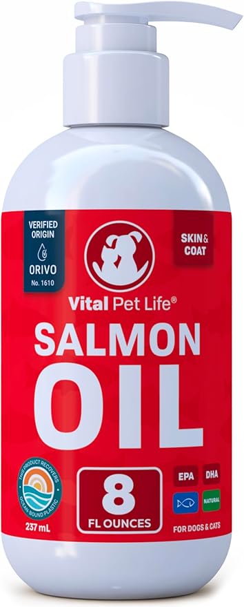 Salmon Oil for Dogs & Cats - Healthy Skin & Coat, Fish Oil, Omega 3 EPA DHA, Liquid Food Supplement for Pets, All Natural, Supports Joint & Bone Health, Natural Allergy & Inflammation Defense, 8 oz | Soft Shiny Glossy Coat, EPA DHA, Immune System & Hea...