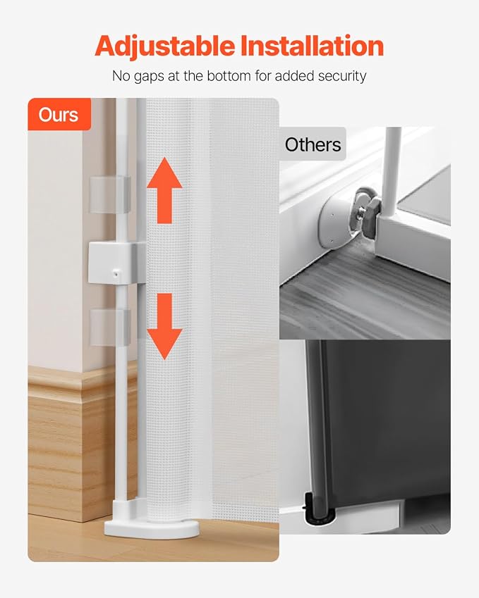 VEVOR Retractable Baby Gate, 34 inch Tall, Extends up to 71 inch Wide, Retractable Gate for Kids or Pets, Mesh Material, Easy to Install for Indoor Stairs, Doorways, Hallways, Playrooms, White