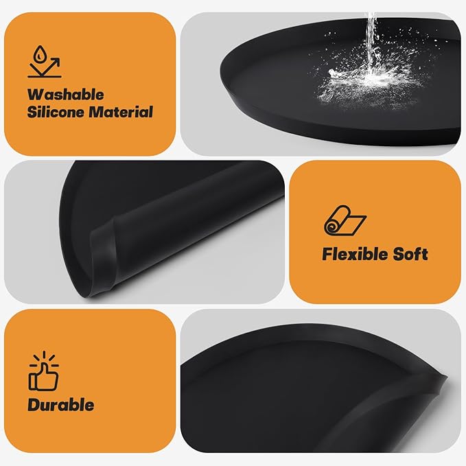 20" Silicone Pet Food Mat, Waterproof Feeding Mat for Dog & Cat Extra Large Dog Bowl Mats with Raised Edge, Non-Slip, Protects Floors, Easy to Clean (Black)