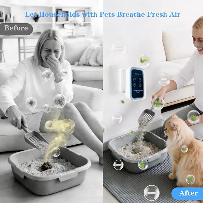Pet Odor Eliminator, Plug-in Negative Ion Cat Litter Deodorizer, 99% Odor Removal for Cat Litter Room Bedroom Bathroom Kitchen, Portable Air Ionizer for Small Spaces Home Pet House（2 Park)