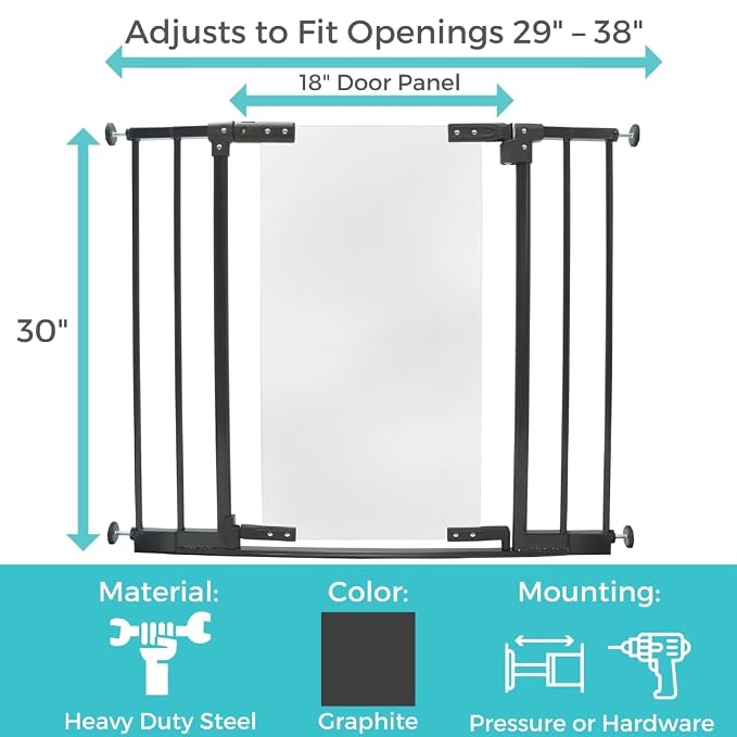 Toddleroo by North States - StepSafe Clear Walk-Thru Baby Gate: Metal Baby Gate with Clear Door - Adjustable Safety Gate for Kids - 29 to 38 Inches Wide - 30 Inches Tall - Black
