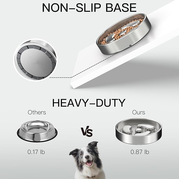 Slow Feeder Dog Bowls, 1.5Cups for Small Puppy, Food-Grade Double-Layer Stainless Steel, Heavy Duty with Non-Slip Rubber Base, Anti-Choking Puzzle Bowl to Slow Down Eating(2Pack)