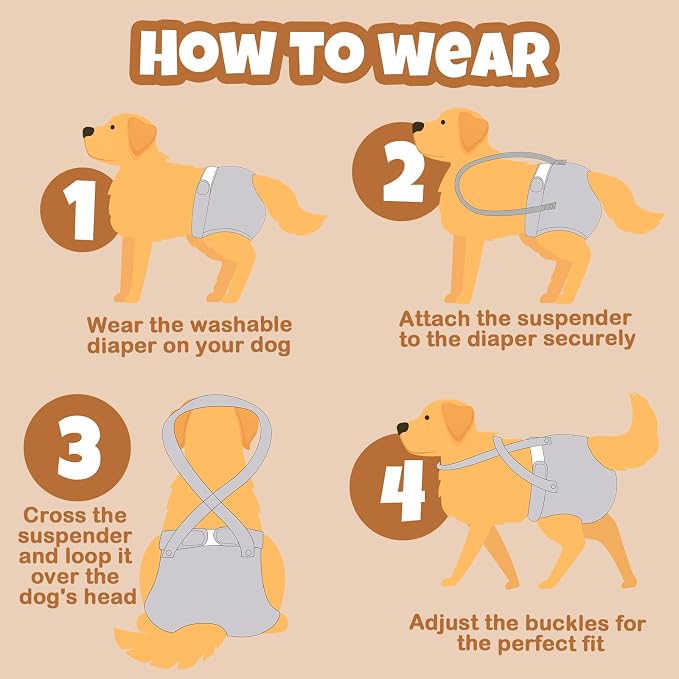 Pet Soft Dog Diapers Female with Suspenders, 3 Pack Reusable Female Dog Diapers for Heat, Dog Period Panties for Doggie in Cycle(X-Large, Deepcolor)