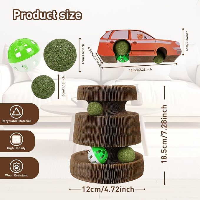 Cat Toys for Bored Indoor Adult Cats, Magic Organ Scratching Board, Reversible Interactive Toy Scratching with Catnip Ball, Cardboard,Kitten Scratcher Pads(1PC)
