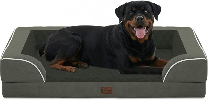Orthopedic Dog Beds for Extra Large Sized Dogs 48x30 Inch, XL Waterproof Egg Crate Foam Dog Sofa Bed with Removable Washable Cover Big Pet Couch with Bolster & Non-Slip Bottom, Dark Green