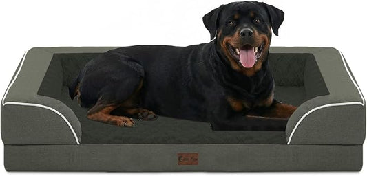 Orthopedic Dog Beds for Extra Large Sized Dogs 48x30 Inch, XL Waterproof Egg Crate Foam Dog Sofa Bed with Removable Washable Cover Big Pet Couch with Bolster & Non-Slip Bottom, Dark Green