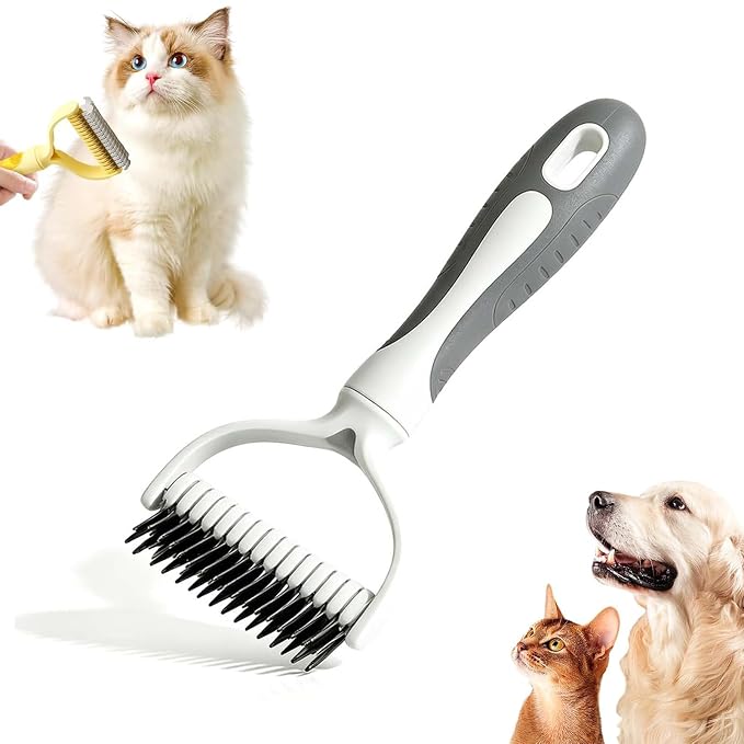 2026 Upgrade Double Sided Pet Grooming Brush, Dual Sided Pet Grooming Comb, Double Teeth, Silky Smooth, Convenient and Efficient for Dogs, Cats, Shedding, Bathing, and Daily Grooming (Grey)
