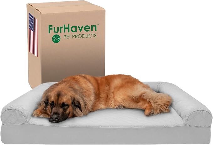 Furhaven Memory Foam Dog Bed for Large Dogs w/ Removable Bolsters & Washable Cover, For Dogs Up to 125 lbs - Quilted Sofa - Silver Gray, Jumbo Plus/XXL