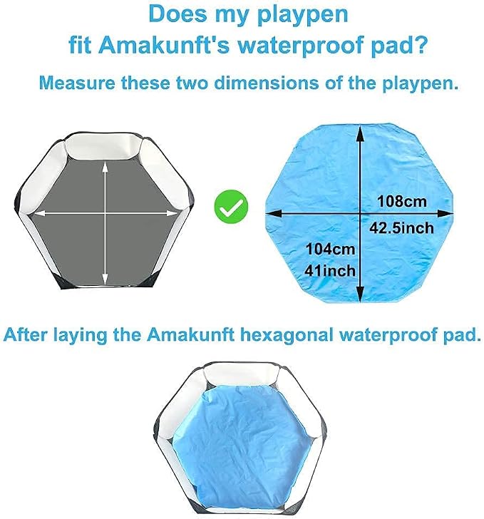 Amakunft Waterproof Pads for Small Animal Playpen, Reusable Liners, Waterproof Bottom on Both Sides Fit with Pet Tent (42.5in x 41in) Bedding for Guinea Pig, Rabbit, Hamster, Chinchilla and Hedgehog