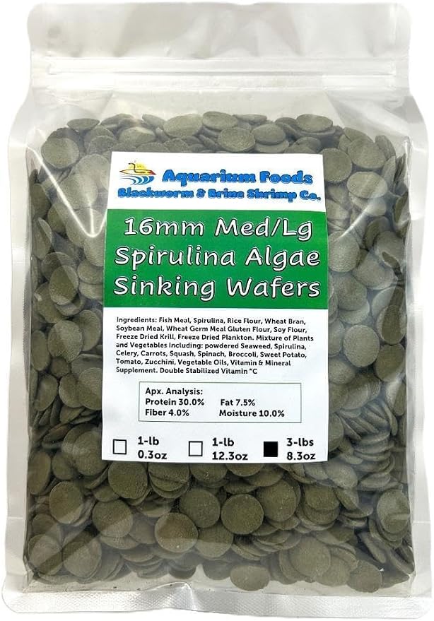 16mm - 5/8" Medium/Large Sinking Wafers of Algae, Spirulina, Veggies for All Tropical Fish, African Cichlids, Shrimp, Snails, Crabs, Catfish, Plecos..…3-lbs 8.3oz Clear Bag