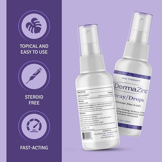 DermaZinc Shampoo with Spray/Drops Set Zinc Therapy for Skin. 1-4 fl. oz. Spray/Drops, 1-16 oz. Shampoo. | 1-4 fl. oz. Spray/Drops, 1-16 oz. Shampoo