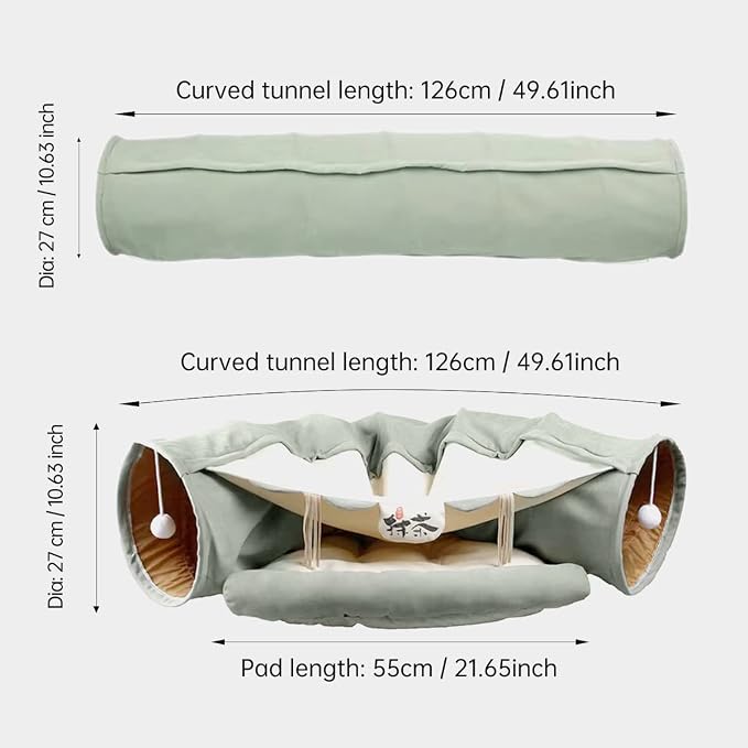 LEFTSTARER 2-in-1 Collapsible Cat Tunnel for Indoor Bed and Hideout - Pet Dog Rabbit Bunny Ferret Tunnel Tubes Toys with Removable Washable Mat, Tower Wheel Stuff