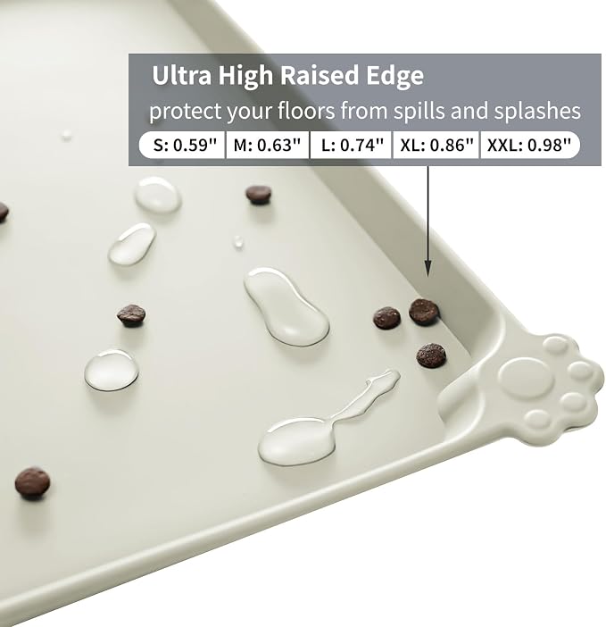 Reopet Silicone Pet Feeding Mat - Waterproof & Non-Slip Dog Cat Placemat | High Raised Edges Prevent Food & Water Spills to Protect Floors, Easy to Clean, Fit for Dog Cat Bowls