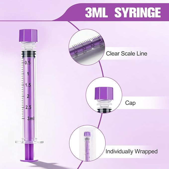 3ml Syringe with Cap, 3cc Plastic Syringes for Liquid, Feeding, Individually Wrapped 20 Pack