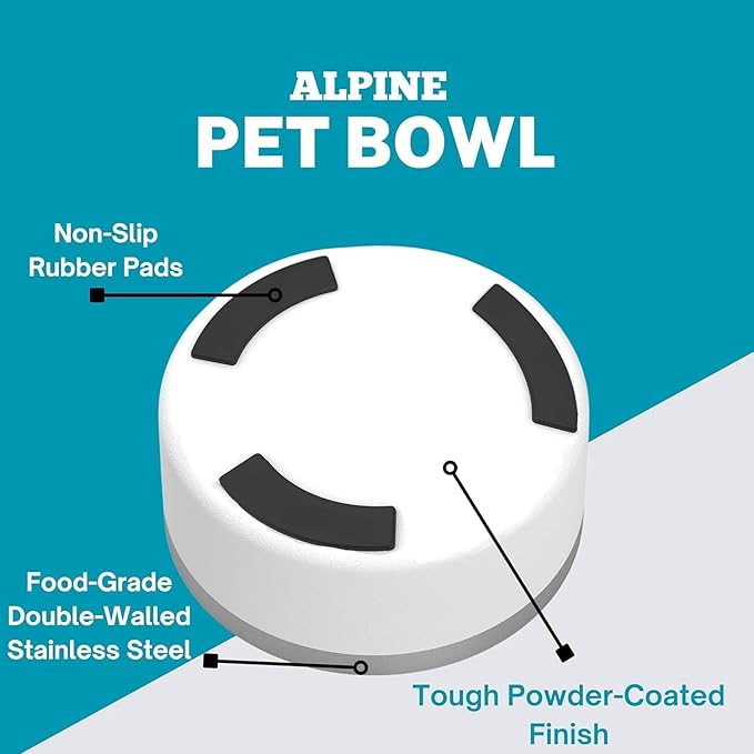 ALPINE Set of 2 Stainless Steel Dog Bowls, Non Slip, Metal Pet Bowl for Food and Water, Double Walled Insulated, Rustproof, Dishwasher Safe (64 oz, Pink)