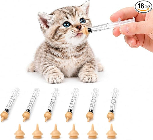 Professional Pet Nursing Kit - 6 Pack 3ml Feeding Syringes with 12 Pack Silicone Nipples | Reusable, Indelible Markings. Hand Feeding Supplies for Newborn Kittens, Puppies, Squirrels, Rabbits & Small Animals | Anti-Choke Safety Design